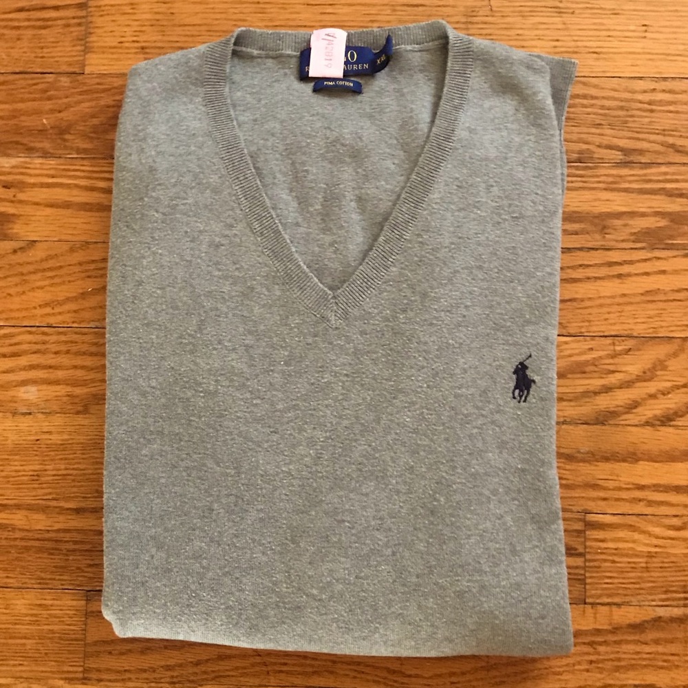 GRAY XXL RALPH LAUREN V NECK SWEATER